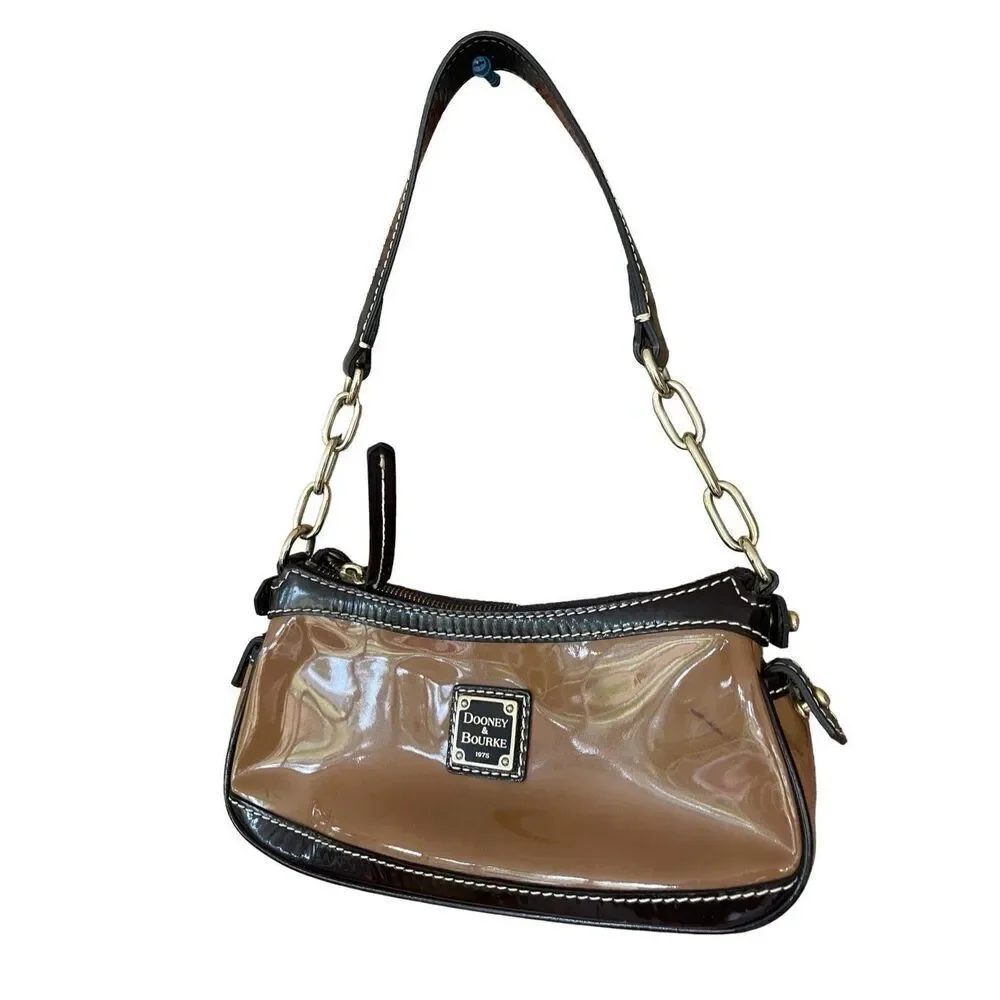 Dooney & Bourke Brown and Black Patent Leather Mini Hobo Bag
